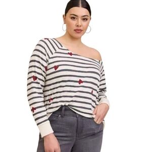 Torrid Off The Shoulder Boatneck Sweater Red-White-Black Womens Size 2 (18-20)